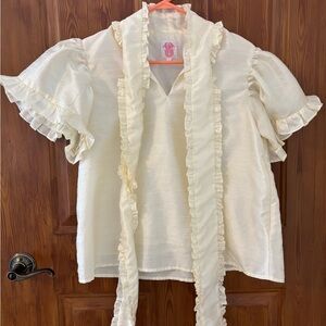 Elizabeth Wilson Designs: Josephine Top Cream Ruffle Tie-Neck Blouse